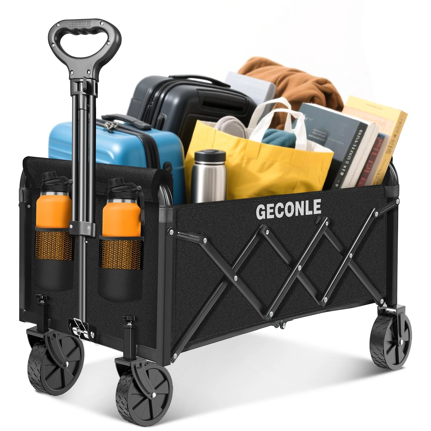 Festival Trolley Folding Trolley Cart with Wheels 100L- Collapsible Foldable Shopping Wagons Carts with Drink Holders for Grocery Outdoor Sports Garden Camping - Patented