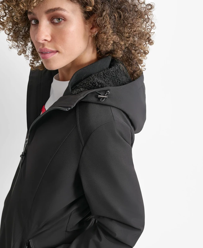 DKNY Women's Wm Hooded Meshba Softshell Jacket, Black, Large, L