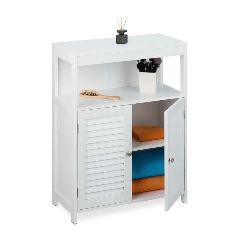 Relaxdays Bathroom Cabinet, Wood, White, 80 x 60 x 29 cm