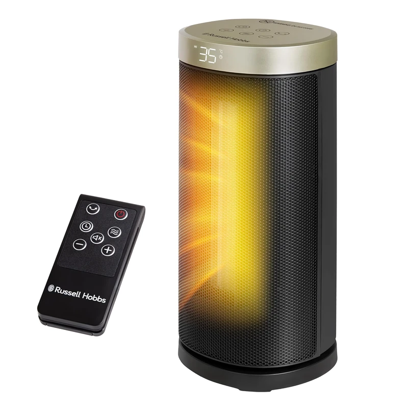 Russell Hobbs 13 Inch Space Portable Heater, 2000W Silent Oscillating Ceramic Electric Heater Black & Gold, Low Energy Digital Display, 5-Modes, 24hr Auto Timer, Overheat Protection, RHCTH2001G - Image 1