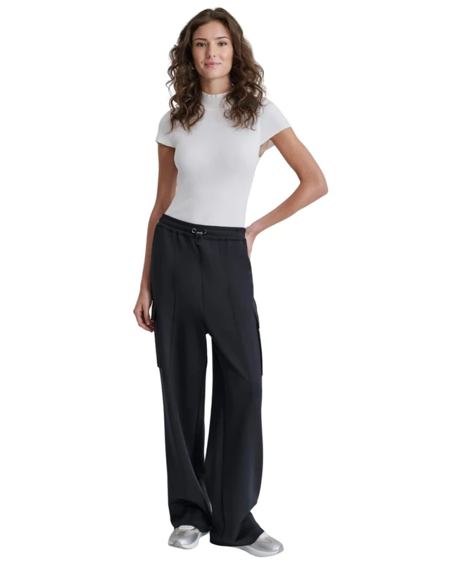 DKNY Women's Pull On Nylon Patch Pants, Black, M