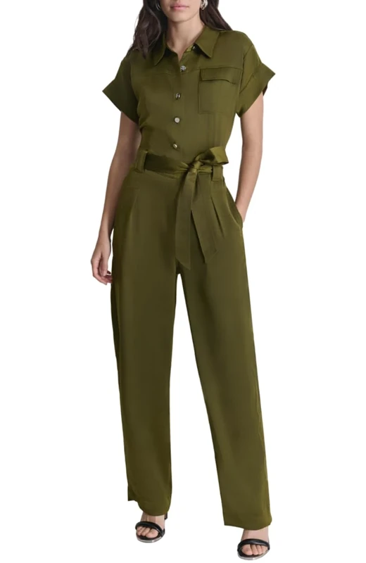 DKNY Women's Utility Glazed Dress, Dark Olive, 12