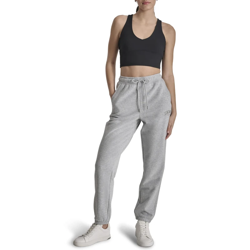 DKNY Women's Varsity Satin Aplique Logo with Pockets Sweatpants, Pearl HGR, S