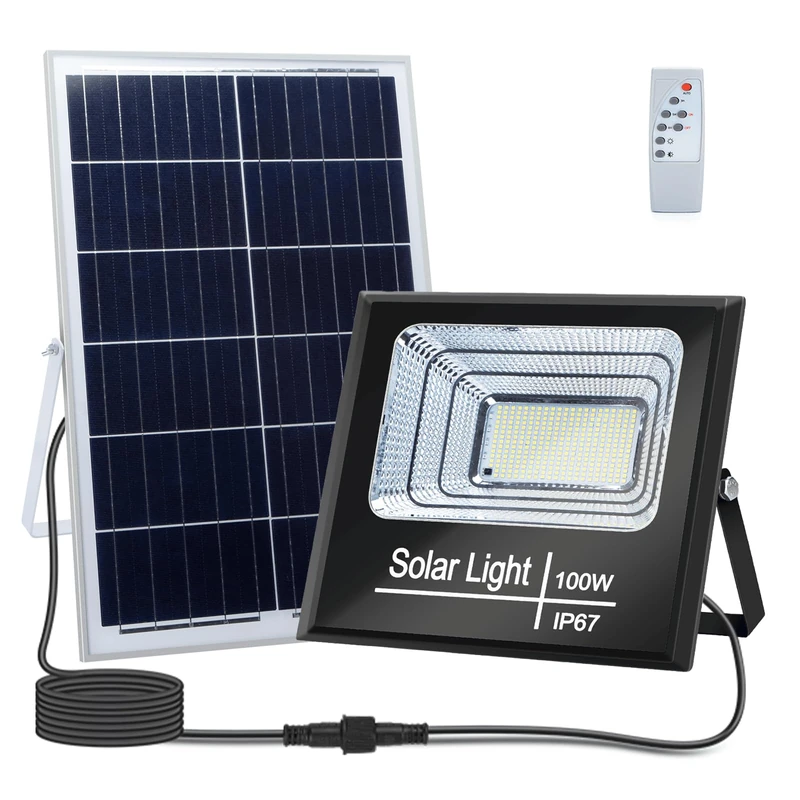 LED Spotlight with Solar Panel 100W 6500K IP67 with Remote Control (100W 6500K)