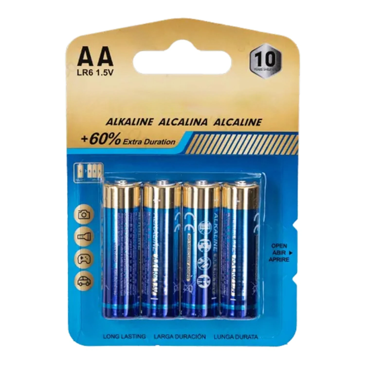 LR6 (AA) 1.5V Alkaline Battery, Pack of 4, Reliable Power for Electronic Devices and Toys.