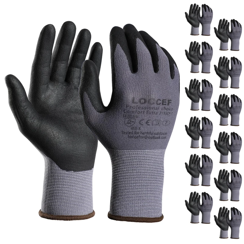 LOCCEF Safety Work Gloves MicroFoam Nitrile Coated-12 Pairs,Seamless Knit Nylon, Home Improvement,Micro-Foam Gloves (12/XXXL, Grey-12 Pairs)
