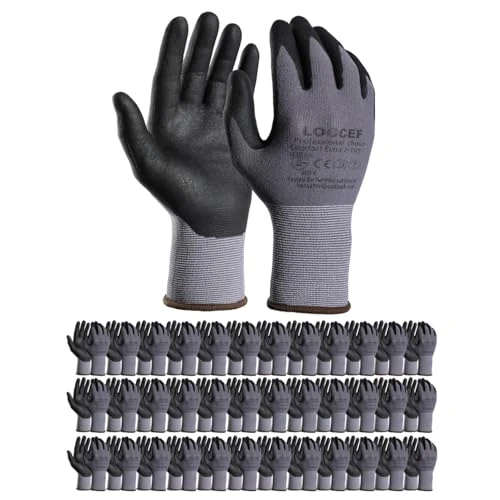 LOCCEF Safety Work Gloves MicroFoam Nitrile Coated-36 Pairs,Seamless Knit Nylon, Home Improvement,Micro-Foam Gloves (11/XXL, Grey-36 Pairs)
