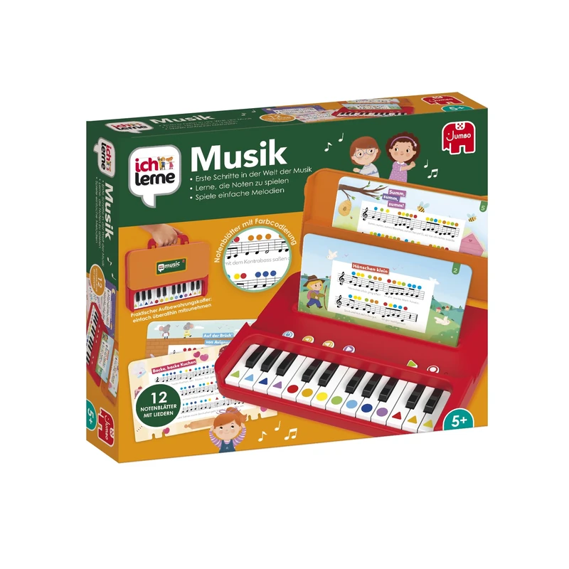 Jumbo Ich lerne Musik - Music Learning Games for Children - Learn Notes and Record Melodies - Includes 12 Sheets with Popular Nursery Rhymes & Practical Carry Bag - For Children from 5 Years