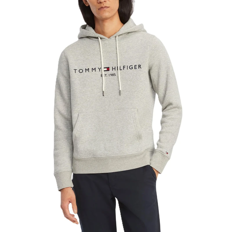 Tommy Hilfiger Men's Medium Weight Fleece Hoodie Sweatshirt with Embroidered Logo, Also Available in Big & Tall Hooded, Cloud Heather, XXL