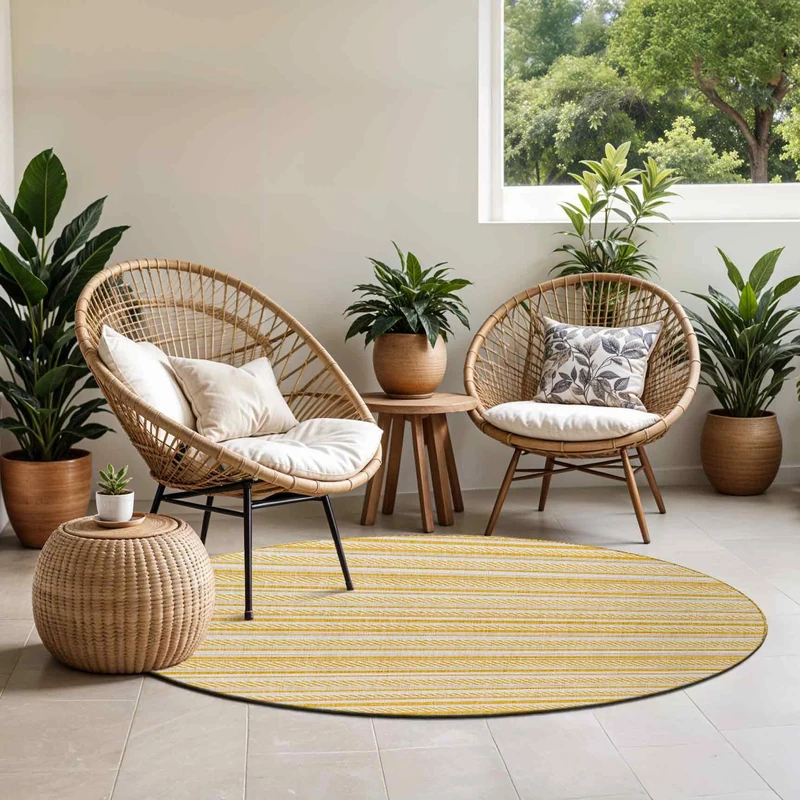Livabliss Ibiza Indoor Outdoor Rug - Large Boho Rugs for Living Room 160 cm Dining, Kitchen Carpet, Patterned Neutral and Coloured Rugs, Waterproof, Stain Durable - Mustard, Ivory