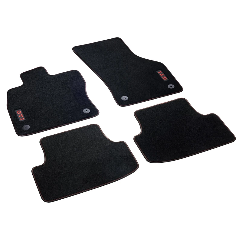 Volkswagen Premium Car Mats, Velour, 4-Piece Set, Black and Red, Compatible with VW Golf 8 GTI, Front and Rear OEM Fit