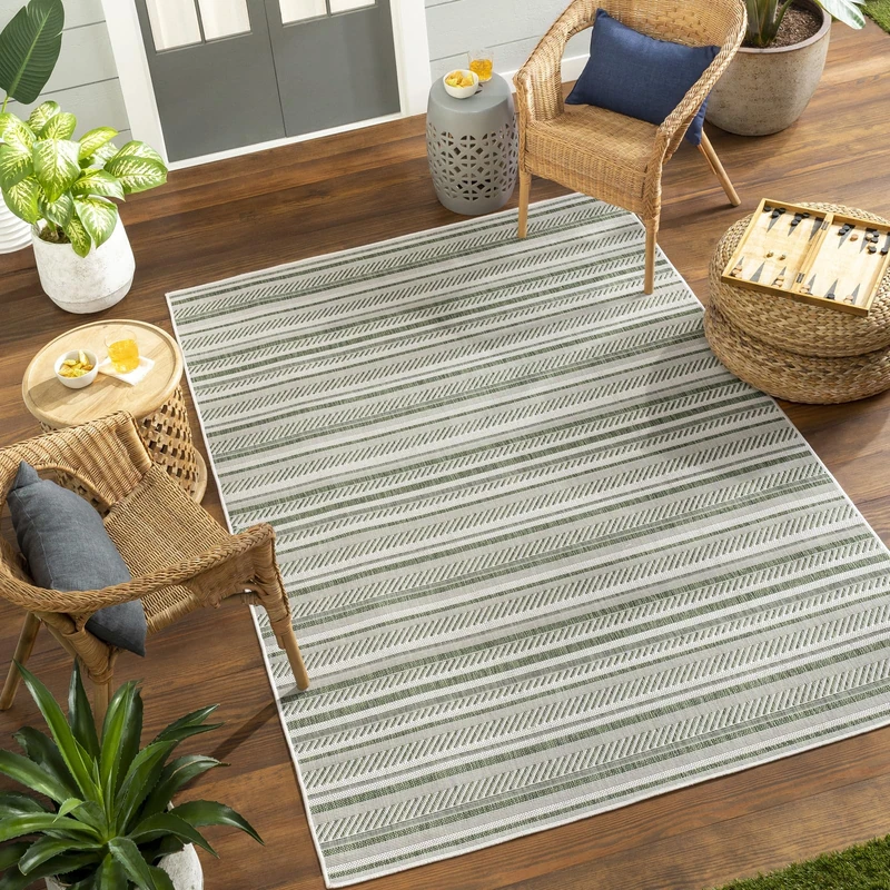 Livabliss Ibiza Indoor Outdoor Rug - Large Boho Rugs for Living Room 130x180 cm Dining, Kitchen Carpet, Patterned Neutral & Coloured Rugs, Waterproof, Stain Durable - Dark Green, Ivory