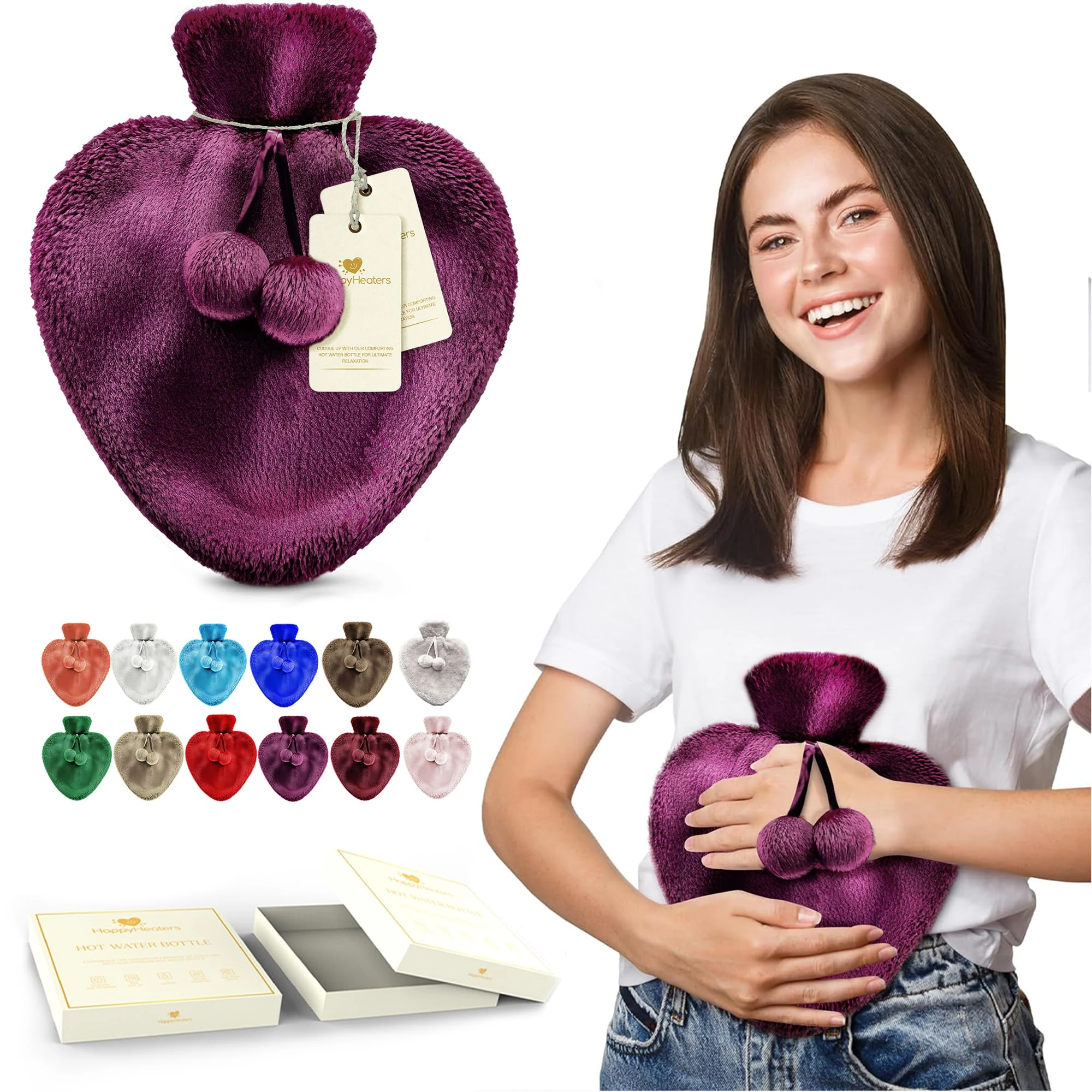 Happy Heaters 1L Hot Water Bottle with Fluffy Cover, Ideal for Period, Back & Neck Pain - Violet Perfect for Women, Seniors & Children