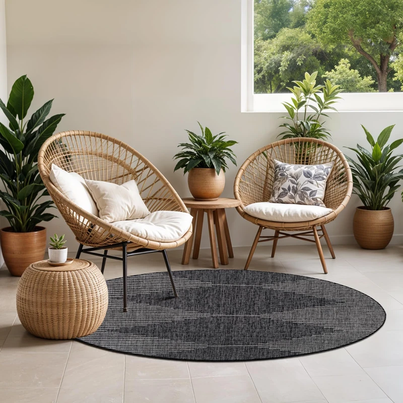 Livabliss Sevilla Indoor Outdoor Rug - Large Boho Rugs for Living Room 160 cm Dining, Kitchen Carpet, Patterned Neutral and Coloured Rugs, Waterproof, Stain Durable - Black and Grey