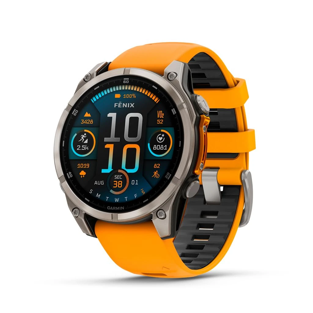 Garmin fēnix® 8-47 mm AMOLED Sapphire Premium Multisport GPS Smartwatch, Long-Lasting Battery, Dive-Rated, Built-in LED Flashlight, Titanium Spark Orange/Graphite Band