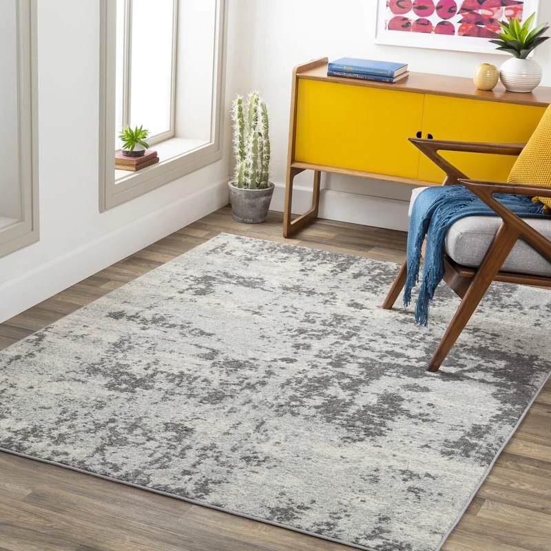 Livabliss Moroni Abstract Rug - Area Rugs Living Room 140x200 cm, Dining Room, Lounge, Kitchen, Bedroom - Modern Marble Large Rug, Soft Luxurious Easy Care Medium Pile, Charcoal, Gray, Off-White