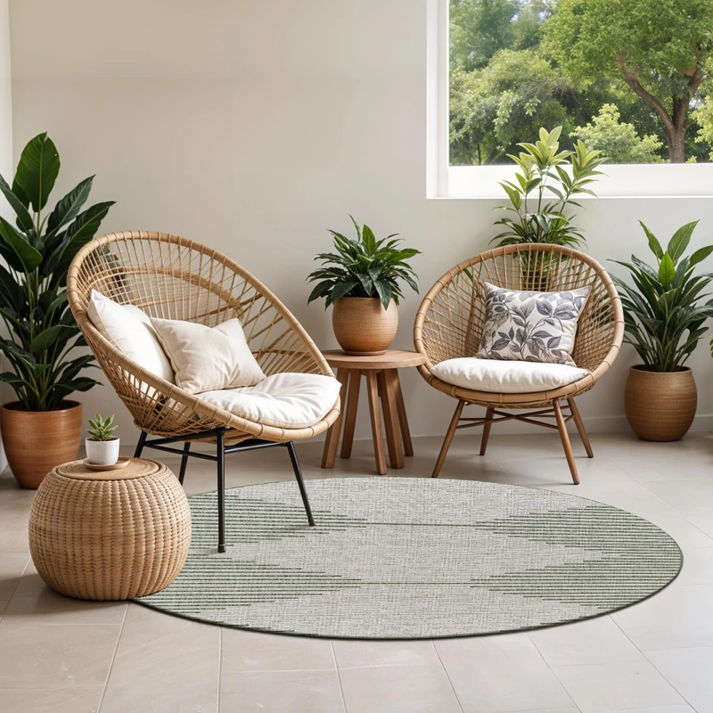 Livabliss Dolly Sevilla Indoor Outdoor Carpet 160 cm, Boho Pattern for Living Room, Dining & Garden, Waterproof Stain Durable, Green Ivory - Image 1