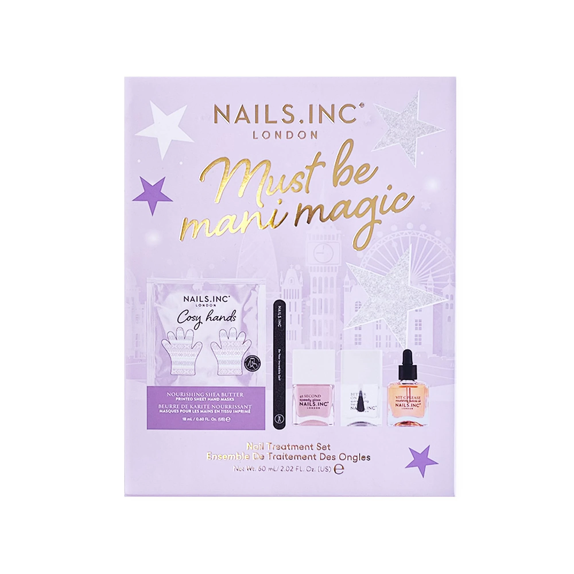 Nails.INC Must Be Mani Magic Manicure Treatment Set, Includes Nourishing Cosy Hands Hand Mask, Nail File, Cuticle Oil, Nail Shade and Top Coat - 5 Piece Set