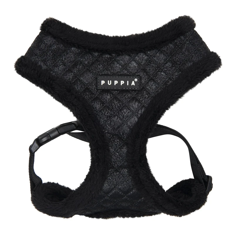 Puppia Douglas Dog Harness Over-The-Head Warm Winter Diamond Pattern Adjustable Chest for Small and Medium Dog, Black, Medium