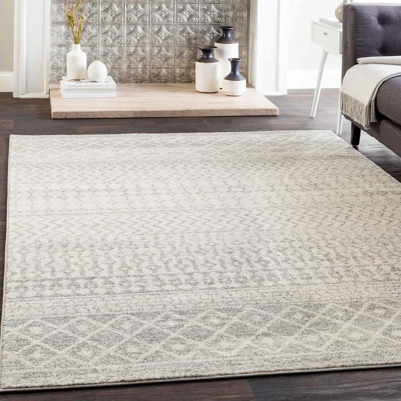 Livabliss Nice Geometric Rug - Scandi Area Rugs Living Room 140x200 cm, Dining, Kitchen - Neutral, Abstract Patterned Rugs, Boho Style, Easy Care Pile - Large Rug, Light Grey and White