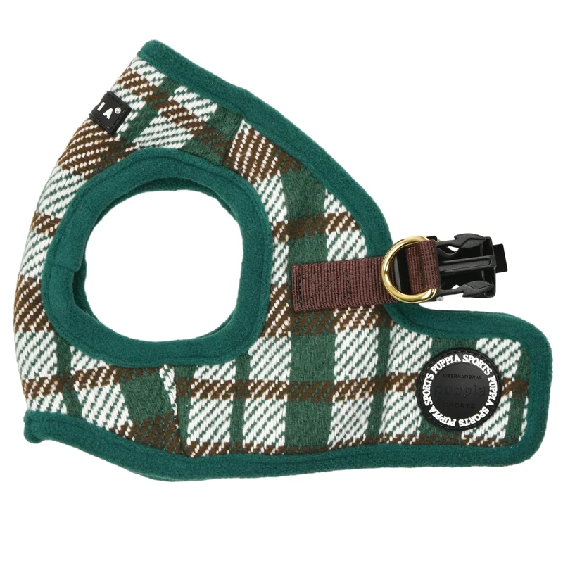 Puppia Festive Vest Dog Harness Step-in Warm Winter Checkered Pattern for Small and Medium Dog, Green, Large