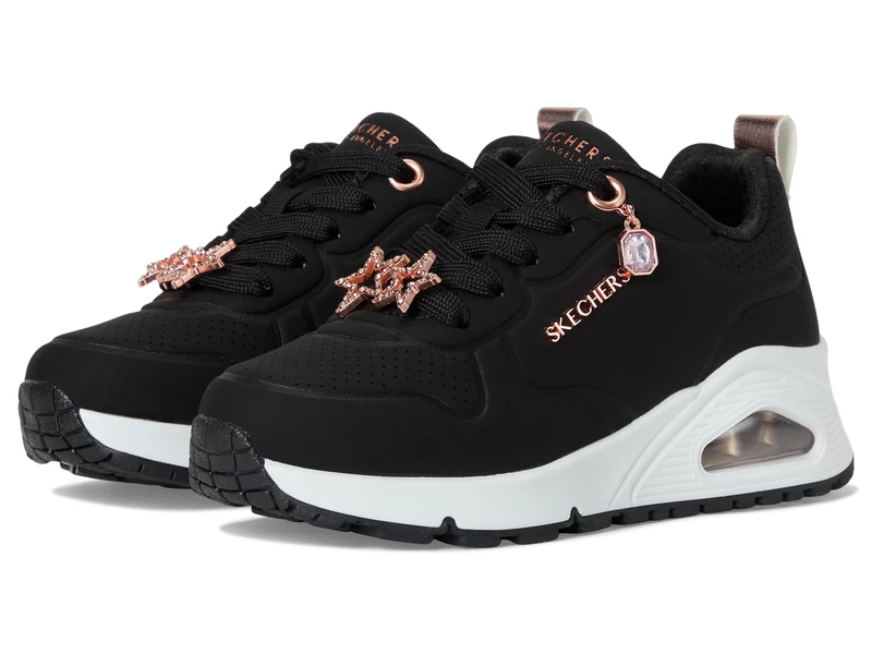 Skechers Girl's UNO GEN1 Trendy Jewels Trainers, Black Synthetic/Rose Gold Trim, 6 UK Child