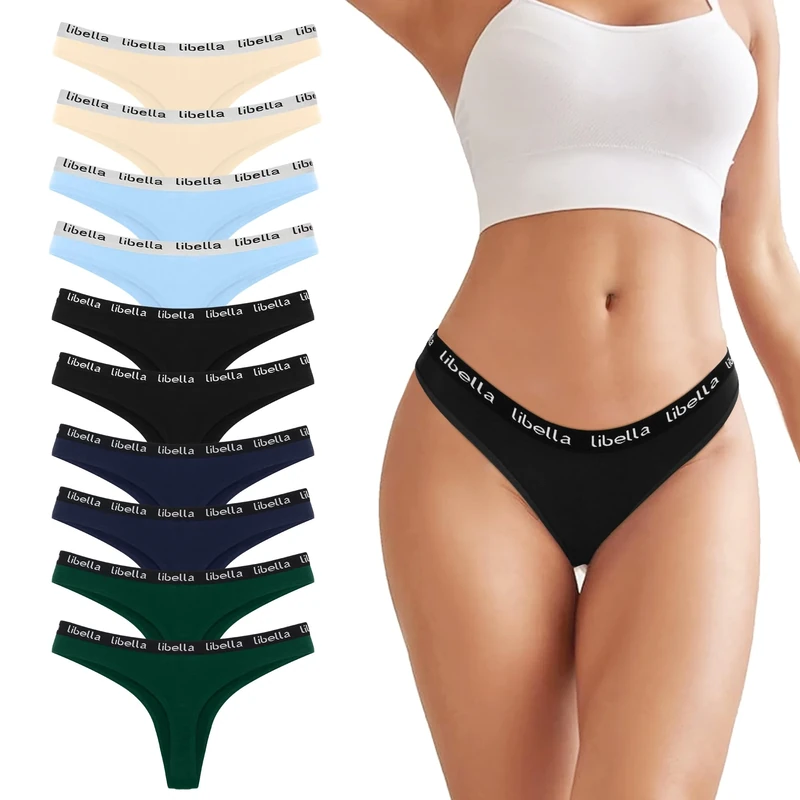 Uizuooy Thongs for Women Sports Waistband Thongs Women's Knickers Sexy Underwear for Women Soft Cotton Ladies Breathable Tanga Multipack 10 Pack UN3-S-10