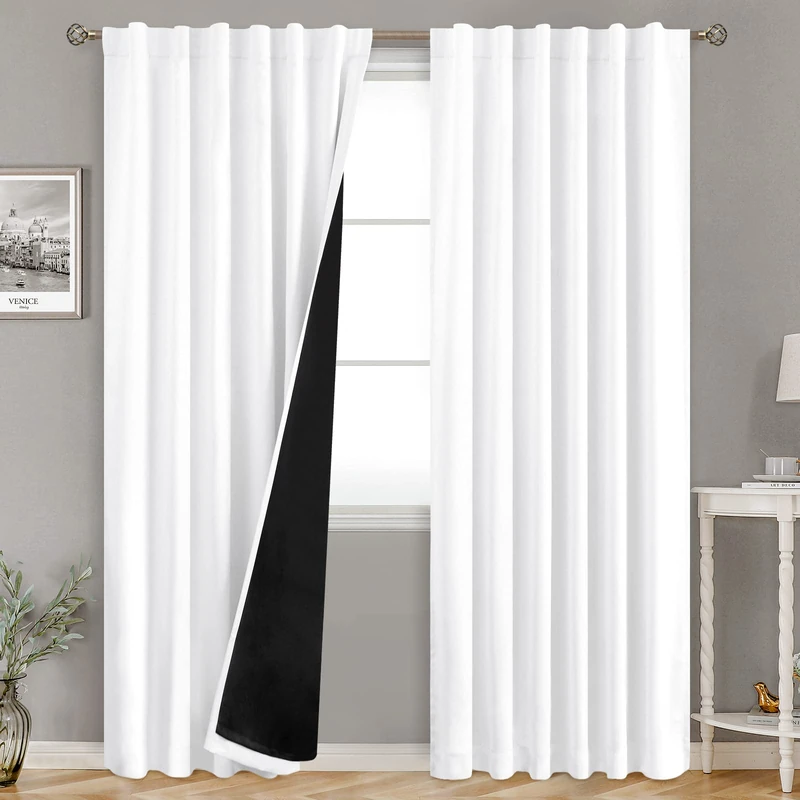 BGment Pure White 100% Blackout Curtains for Bedroom, 78 Inch Black Out Living Room Panels with Thermal Liner, Rod Pocket and Back Tab Double Layer Room Darkening Drapes, 2 Panels, Each 52 x 78 Inch