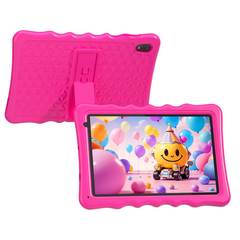 BYYBUO Kids Tablets 10.1 inch Android 13 for Children, Quad-Core Processor,4GB RAM + 32GB ROM, WiFi, 1280 x 800 HD/Dual Camere/Bluetooth, With Case & Parental Control App (Pink)