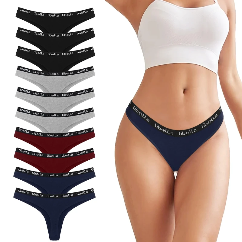 Uizuooy Thongs for Women Sports Waistband Thongs Women's Knickers Sexy Underwear for Women Soft Cotton Ladies Breathable Tanga Multipack 10 Pack BBRG-L-10