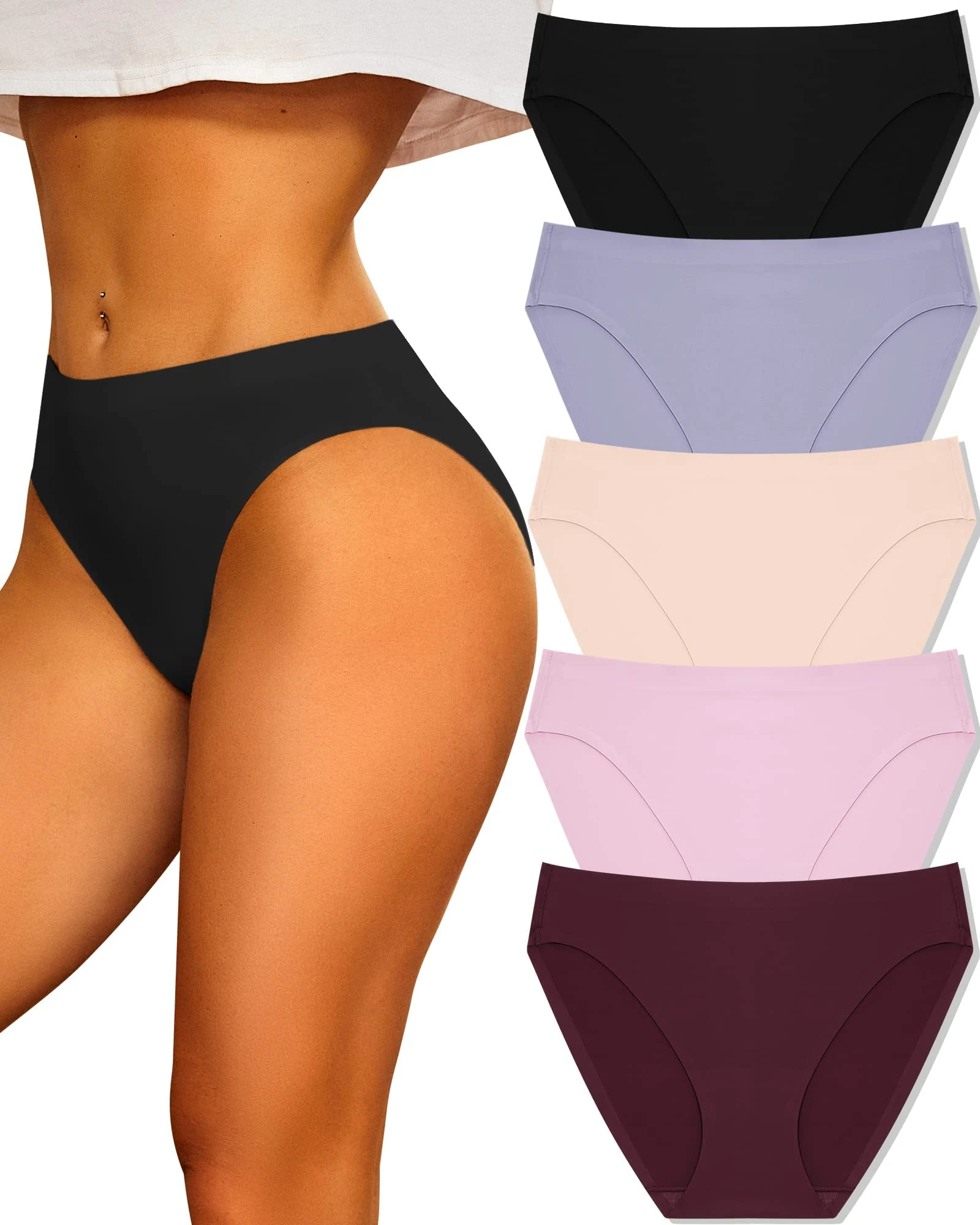 FINETOO Seamless Knickers For Women No Vpl Briefs Women's Seamless Underwear Underpants Nahtlo Hipster Invisible Panties Comfortable High Leg Knickers High Cut Design Full Coverage Multipack m-3xl