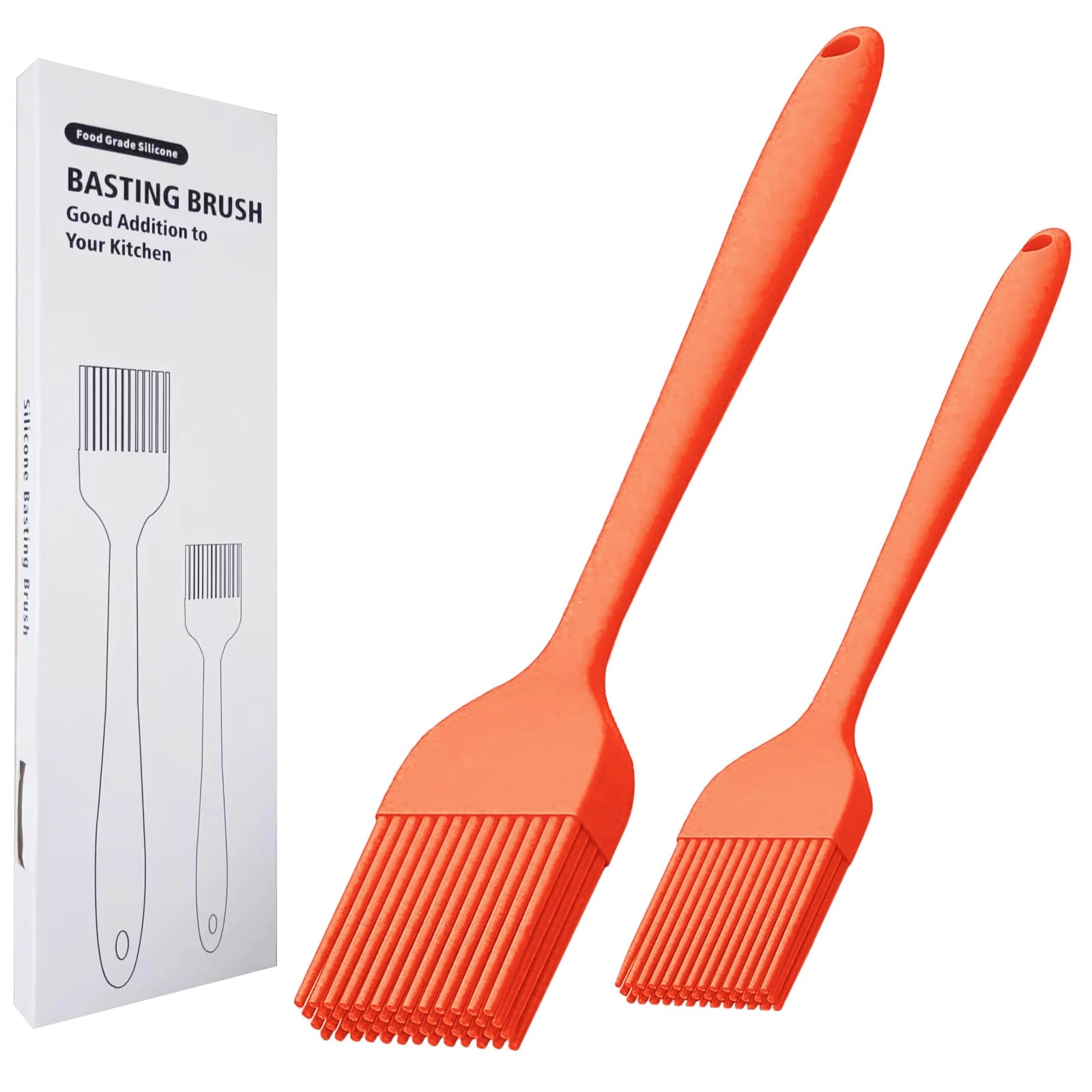 KitsKap Silicone Basting Brush 2 Pcs Pastry Brush for Oil, BBQ, Grill, Sauce Baking Cooking, Dishwasher Safe (Orange)