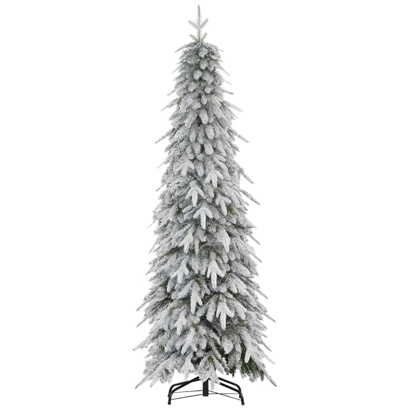 HOMCOM 6ft Pencil Artificial Christmas Tree Snow Flocked Downswept Green