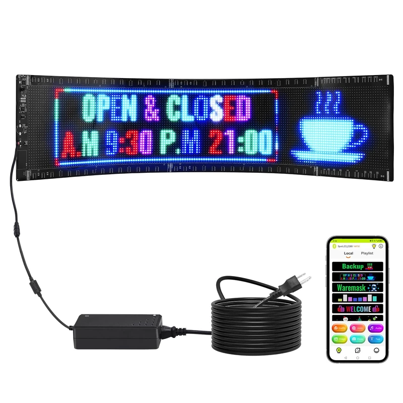 VEVOR Programmable LED Sign, P5 Full Color LED Scrolling Panel, DIY Scoreboard, Bluetooth App Control, Text, Pattern, GIFs Message Shop Sign 83.5 x 20 cm
