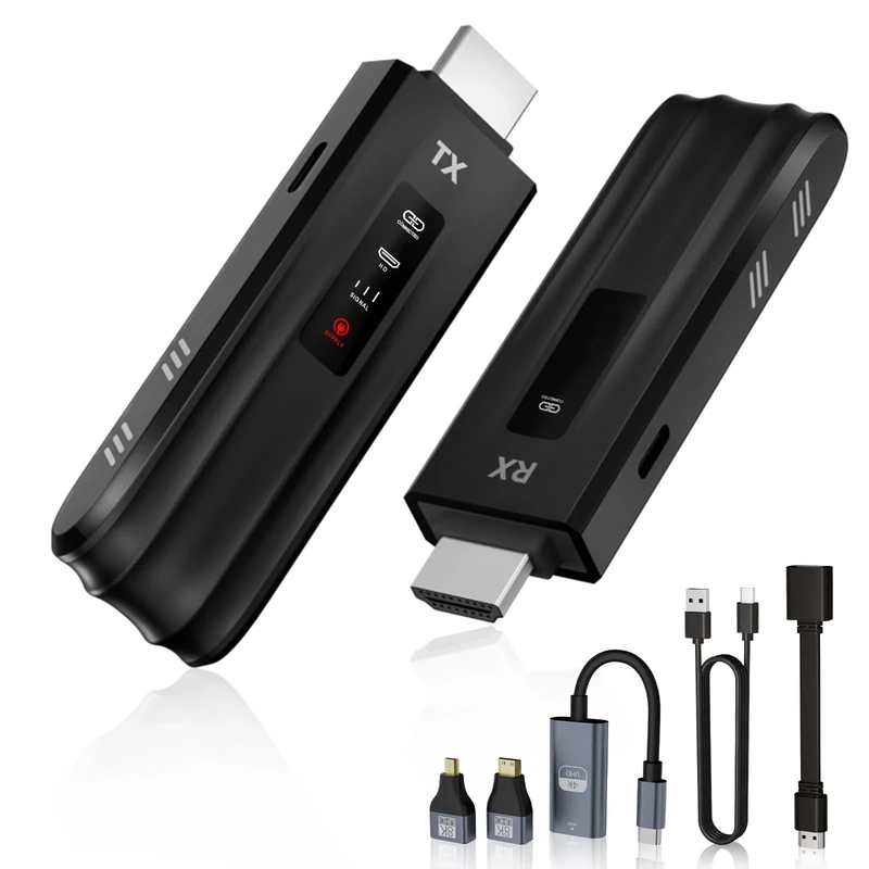 Moman Wireless HDMI Transmitter and Receiver Portable with LED Screen, HDMI Sender and Receiver Wireless Extender 50M/164FT 1080P Output to Monitor from Laptop/PC/TV Box/Projector