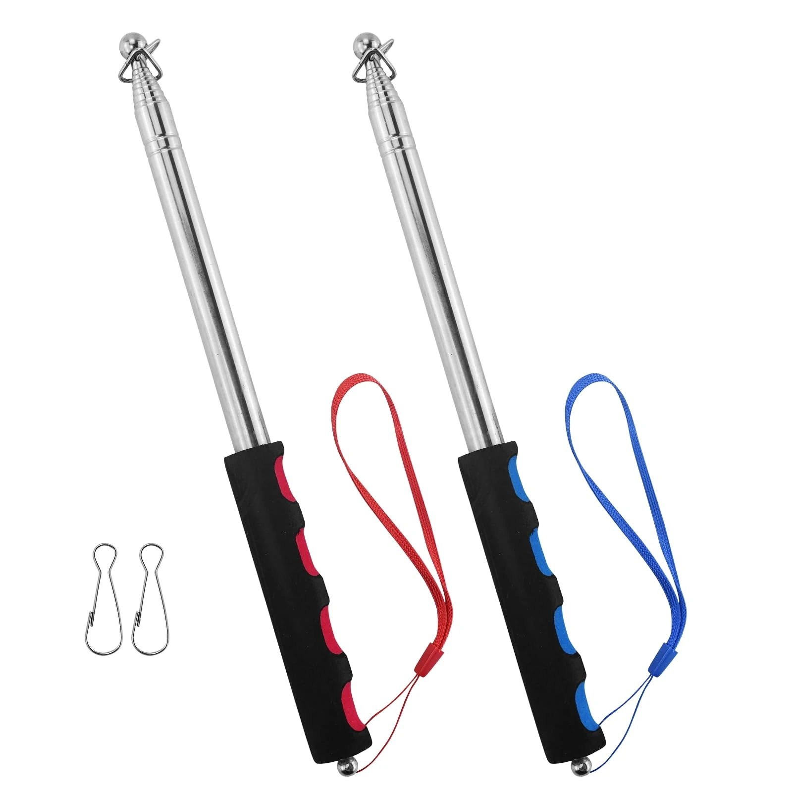 6.5ft (200cm) Telescopic Handheld Flagpole, 2 Pcs Retractable Banner Pole Portable Tour Guide Flag Pole Pointer Stainless Steel Teaching Pointer Stick for Tour Guide Teaching (Blue & Red)