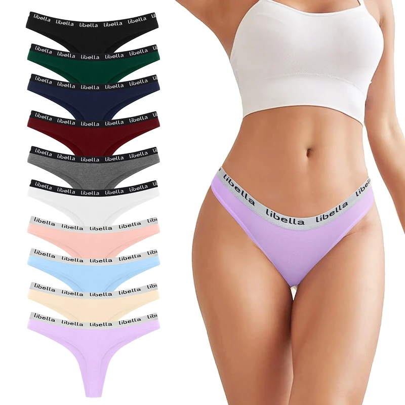 Uizuooy Women's Cotton Thong Multipack - 10 Breathable Tanga Underwear