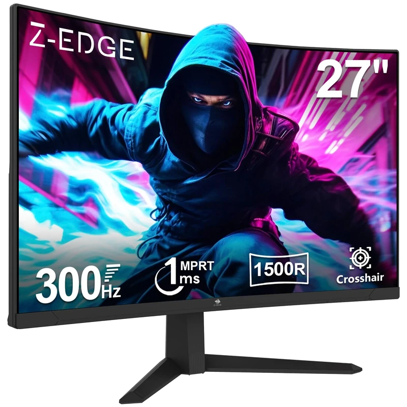 Z-Edge 27 Inch 300Hz(DP) 240Hz(HDMI) Curved Gaming Monitor 1ms MPRT Full HD LED Monitor, 300cd/m² Brightness, 16:9 VA Panel, FreeSync, HDR10, HDMI 2.0 & DisplayPort 1.4, VESA Mountable