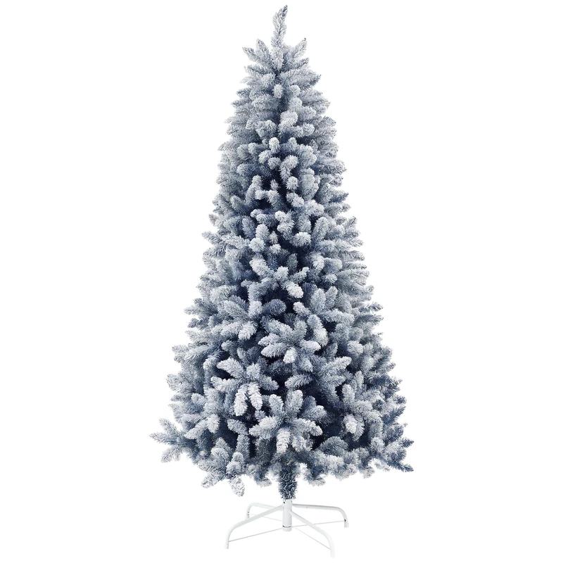 HOMCOM 6ft Flocked Artificial Christmas Tree with 700 Snow Frosted Tips, Metal Stand, Snowy Hinged Xmas Tree, Blue