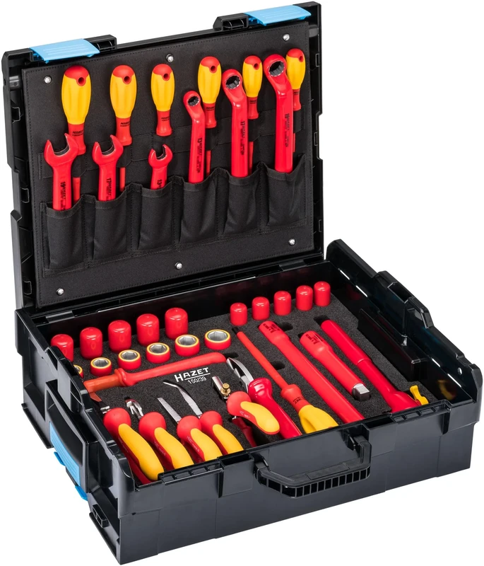 HAZET 150/39 VDE Tool Set, Protective Insulated, 39 Pieces, for Working on High-Voltage Systems, 1/2 Inch Square, Traction Profile, in Hazet L-Boxx