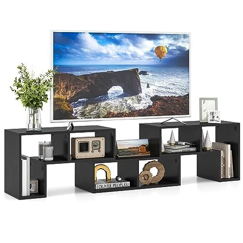 FANTASK Wooden TV Stand, 3 Pieces, Freely Combinable, TV Cabinet for TVs up to 65 Inches, Corner Shelf, Extendable, TV Lowboard, Black - Image 1