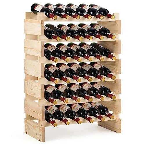 FANTASK Wooden Wine Rack, Stackable Wine Stand, Bottle Rack, 6 Heights to Choose From, Bottle Stand (for 36 Bottles)