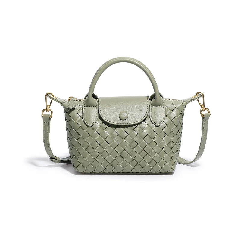 Waiyqju Mini Small Size Braided Luxury Leather Women's top Handle Handbag Fashion Travel Daily Satchel, Light Green, S
