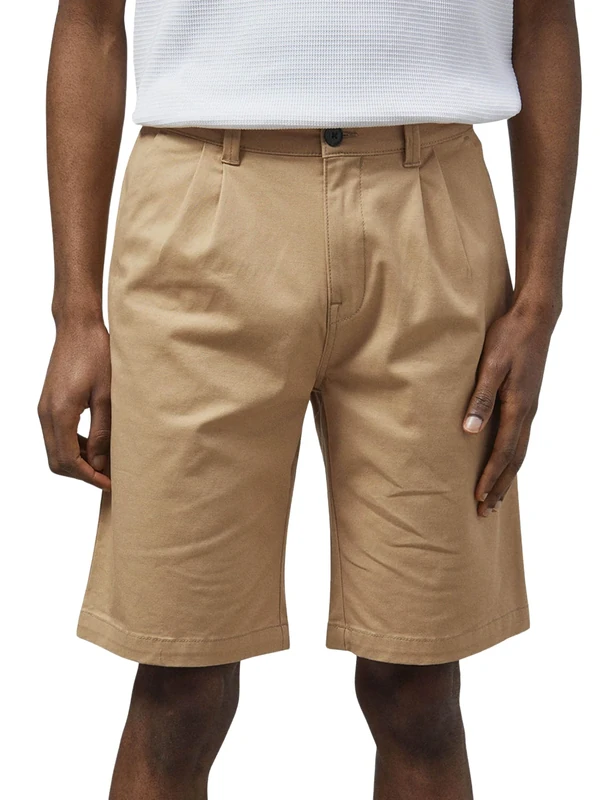 Enorsia Mens Straight Leg Short Chino Shorts with Cotton Twill Fabric, Five Pockets, Zip Fly and Belt Loops (Tan, 36) - Image 1