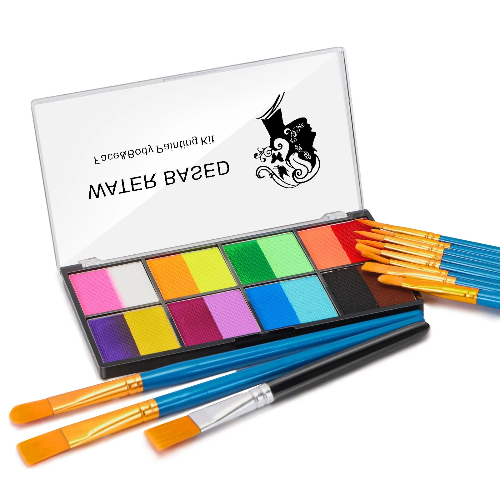 Selutiya Face Painting Kit 16 Colors Face Paint With 11Paint Brushes Safe and non-toxic Rainbow Face Paint Body Paint for Kids Adults Suitable for various festival makeup, party role play