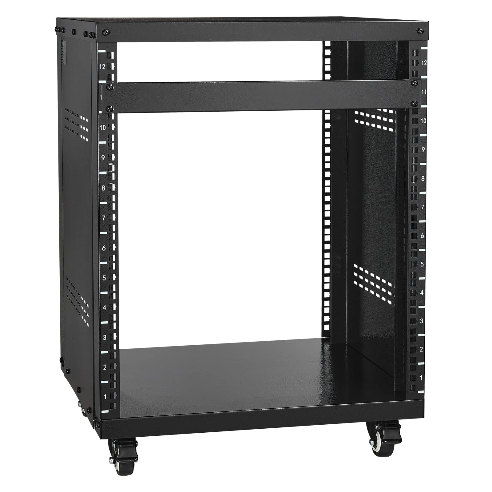 VEVOR 12U AV Rack Stand, 300 lbs Capacity, Network Stereo Recording Studio Rack with Lockable Caster Wheels Round & Square Holes, Special Vents for 19" Audio Video Musical & IT Equipment Mounting