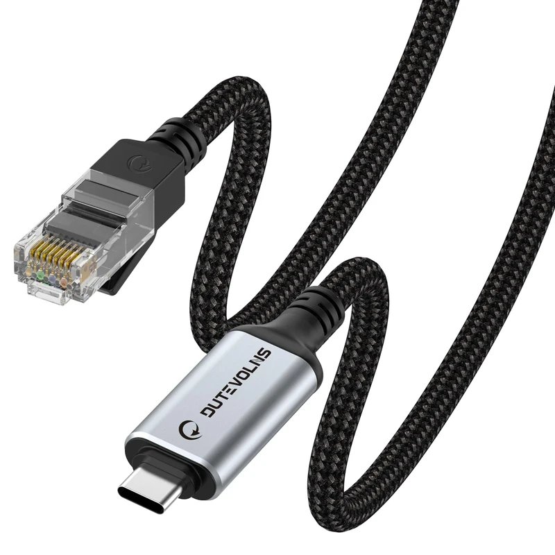 Dutevolns USB C to Ethernet Cable 5M, Type C to RJ45 Nylon Network Adapter, Gigabit Directly Connected, Compatible for MacBook Pro, iPad Pro, Smartphone, Laptop, PC