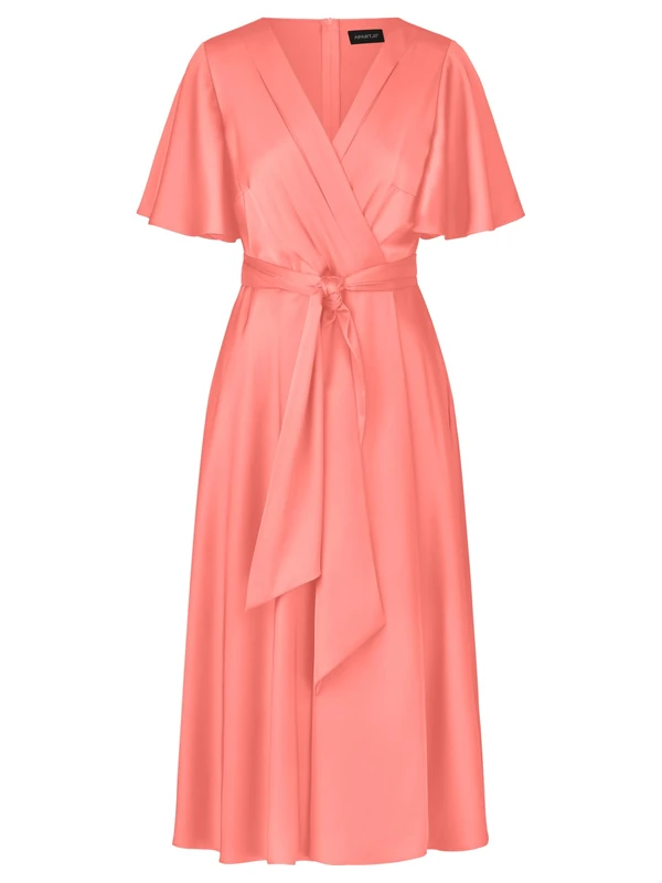 APART Fashion Women's Midi-satinkleid Dress, Coral, 8