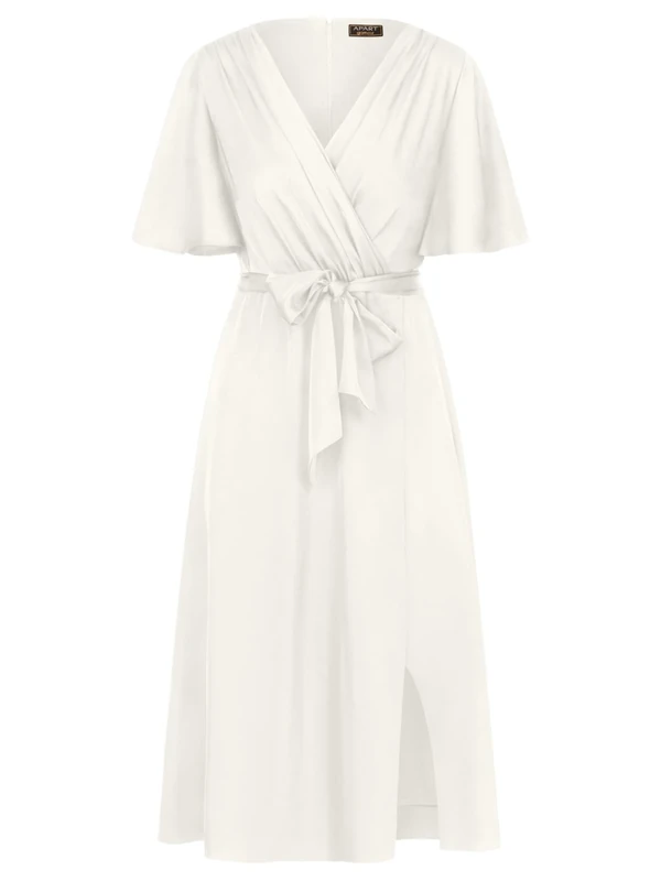 APART Fashion Women's Midi-satinkleid Dress, Cream, 12