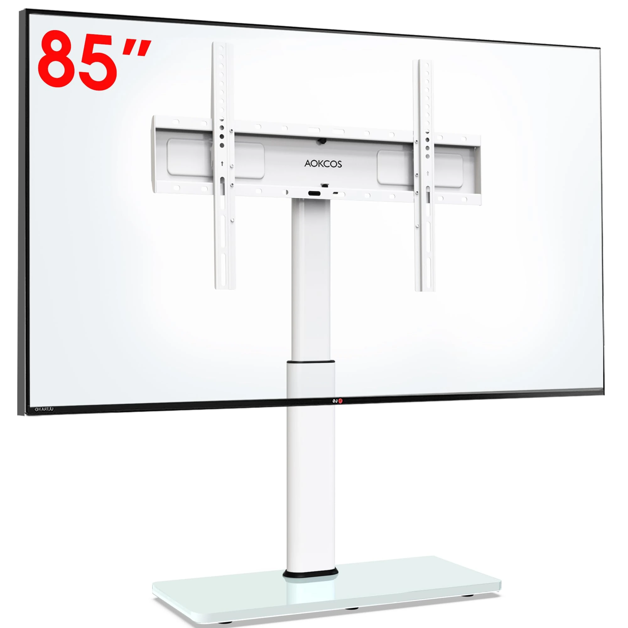 AOKCOS Table Top TV Stand for 43-75 85 inch TVs up to 50kg,Height Adjustable 1130mm & Tiltable,Universal TV Stand with toughened Glass Base & Cable Management,Max VESA 600x400mm